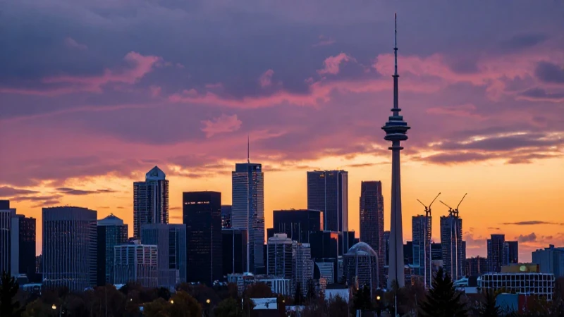 Horizonte canadiense futurista iluminado por el sol