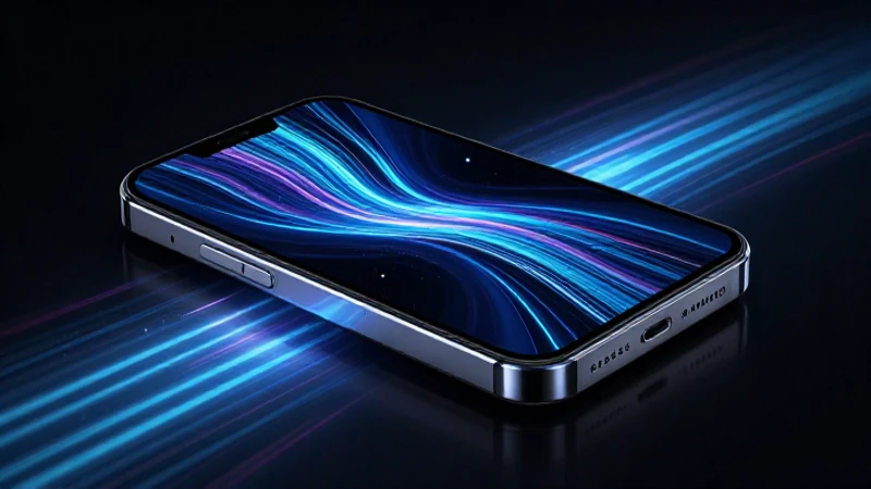 Teléfono futurista, datos brillantes, luces neón