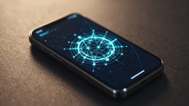 Smartphone futurista con redes y luz geométrica