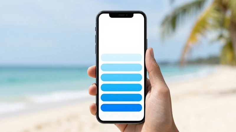 Teléfono muestra señal en playa tropical