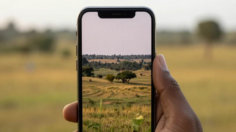 Pantalla del móvil contra paisaje lejan