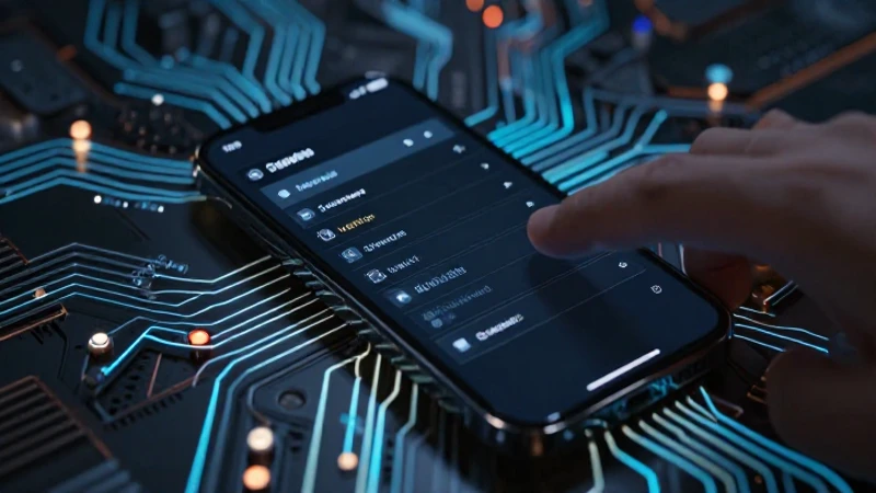 Smartphone con iluminación volumétrica y circuitos brillantes