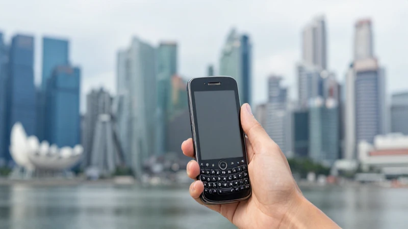 Teléfono negro en paisaje urbano brillante