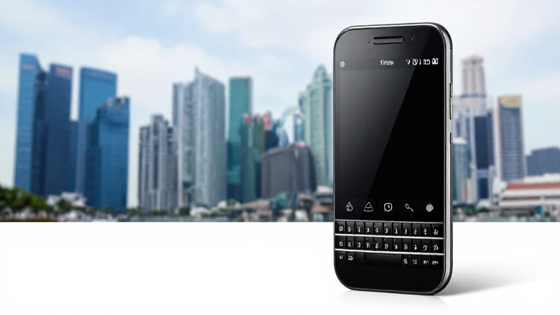 Smartphone negro en vibrante paisaje singapureño