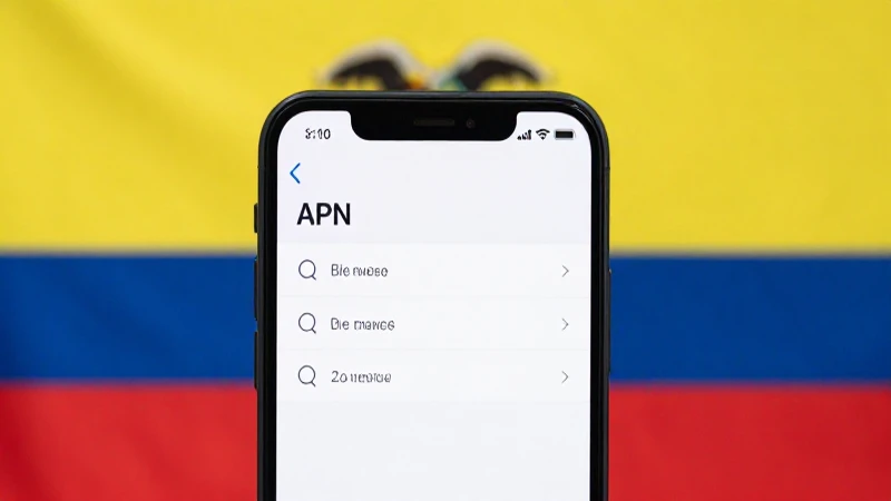 Smartphone muestra ajustes APN, fondo ecuatoriano
