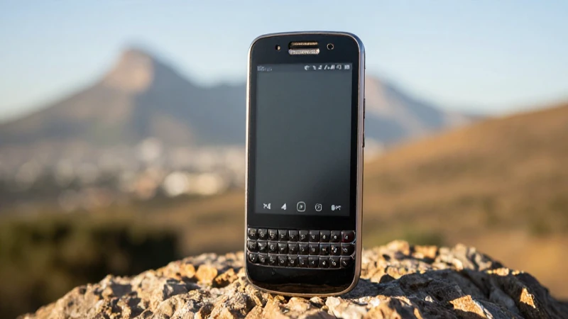 Teléfono Blackberry bajo luz cálida en Sudáfrica