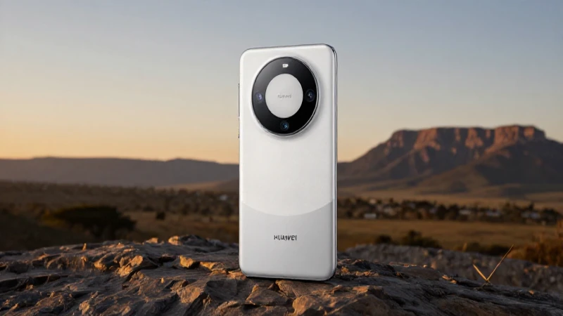 Teléfono Huawei en paisaje sudafricano cálido