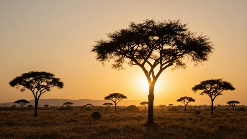 Atardecer dorado sobre la sabana africana