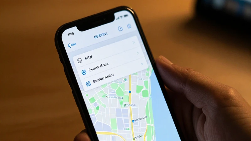 Pantalla de iPhone con mapa MTN Sudáfrica