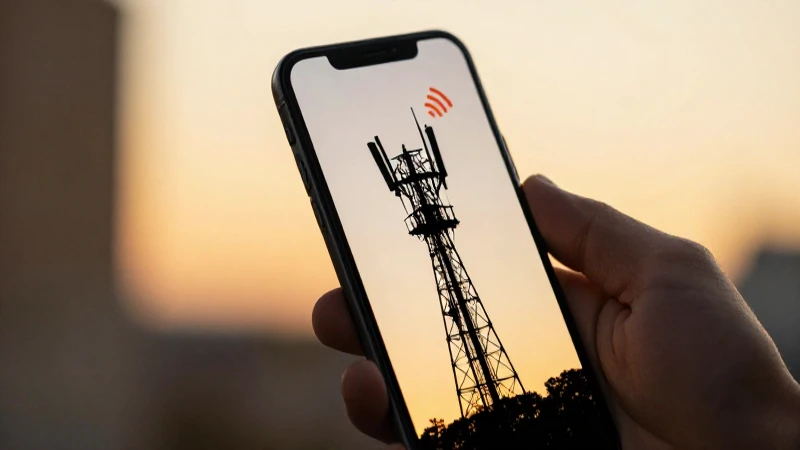 Teléfono conectado, torre y luz cálida