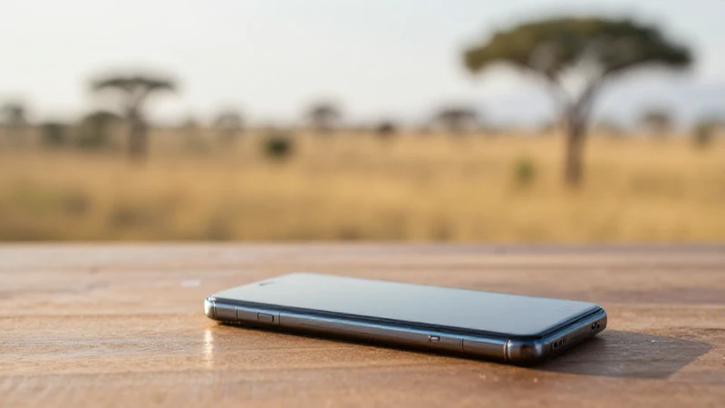 Teléfono móvil en mesa, sabana africana