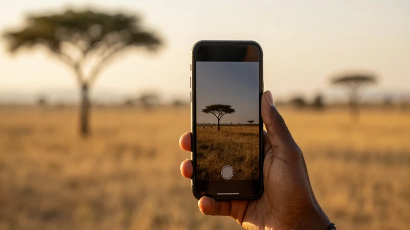 Teléfono africano al atardecer, desenfocado