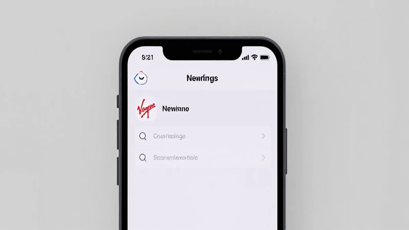 Smartphone muestra ajustes con logo Virgin