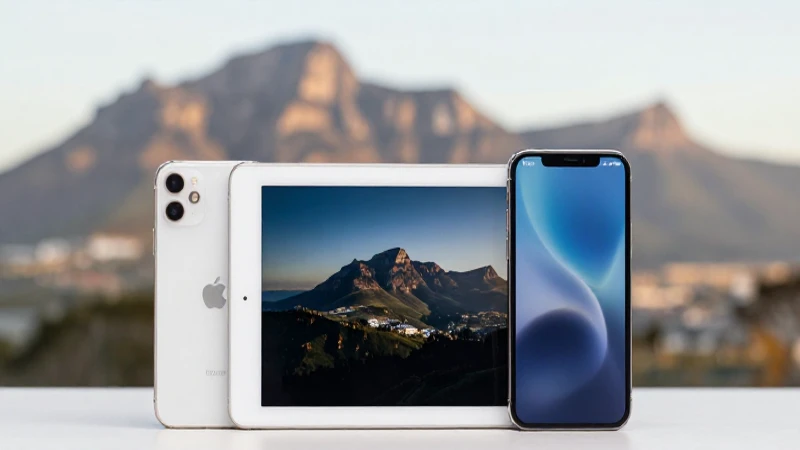 Iluminación suave sobre iPhone con paisaje sudafricano
