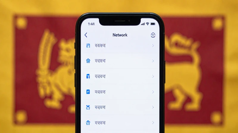 Teléfono muestra ajustes con bandera de Sri Lanka