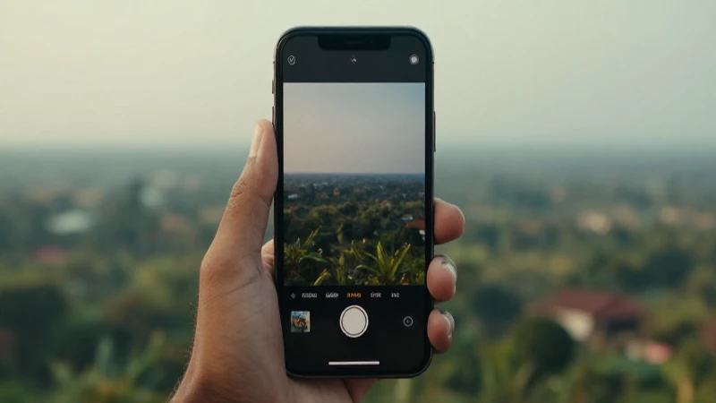 Teléfono iPhone con paisaje cinematográfico suave