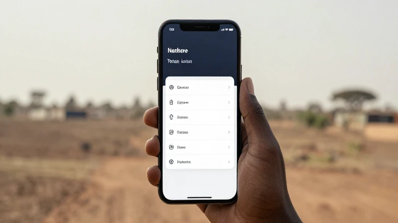 Teléfono muestra redes: paisaje sudanés rural