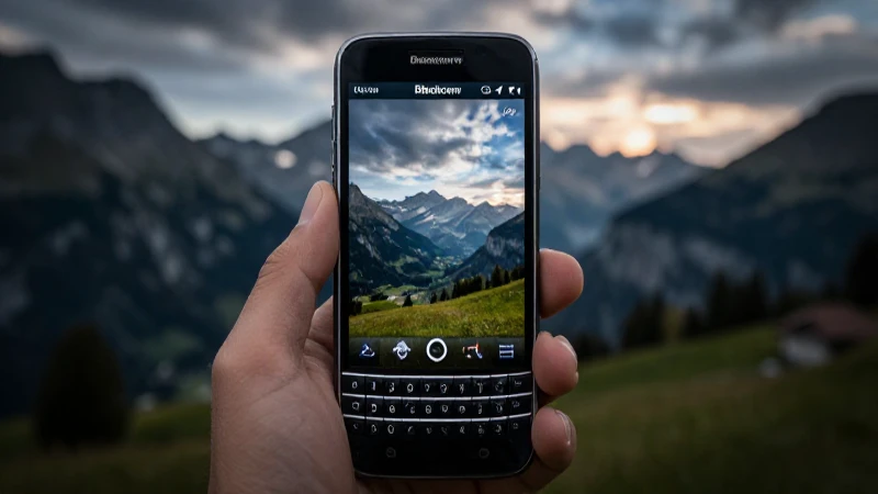 Smartphone negro ante paisaje suizo dramático