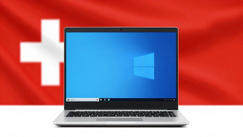 Portátil Windows con fondo de bandera suiza