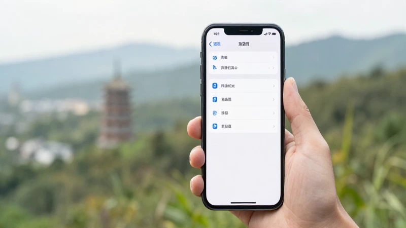 Smartphone con ajustes en paisaje taiwanés suave