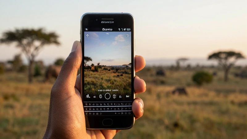 Teléfono BlackBerry al atardecer en Tanzania