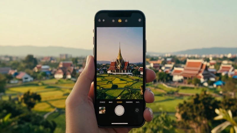 Smartphone, paisaje tailandés, luz cálida