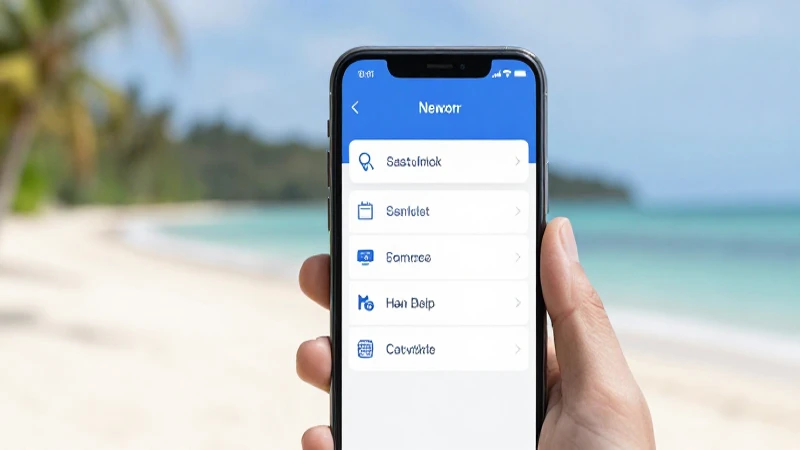 Teléfono muestra ajustes con playa al fondo