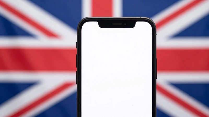 Pantalla de móvil con bandera británica difuminada
