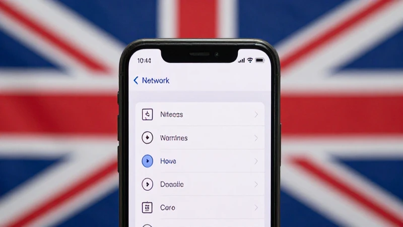 Smartphone mostrando ajustes de red, fondo borroso