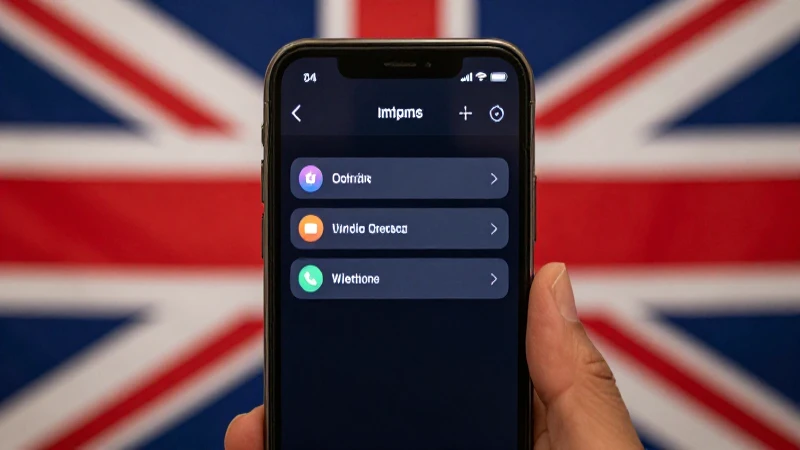 Teléfono muestra opciones con bandera británica