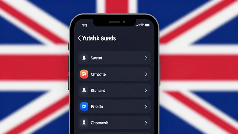 Smartphone con menú ajustes y bandera británica