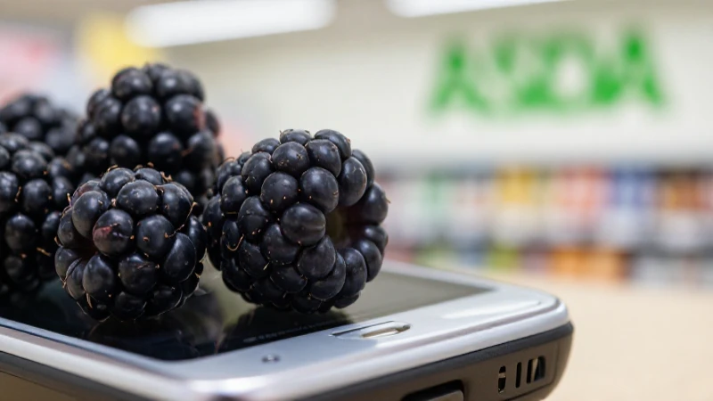 Detalle macro de Blackberry en tienda Asda