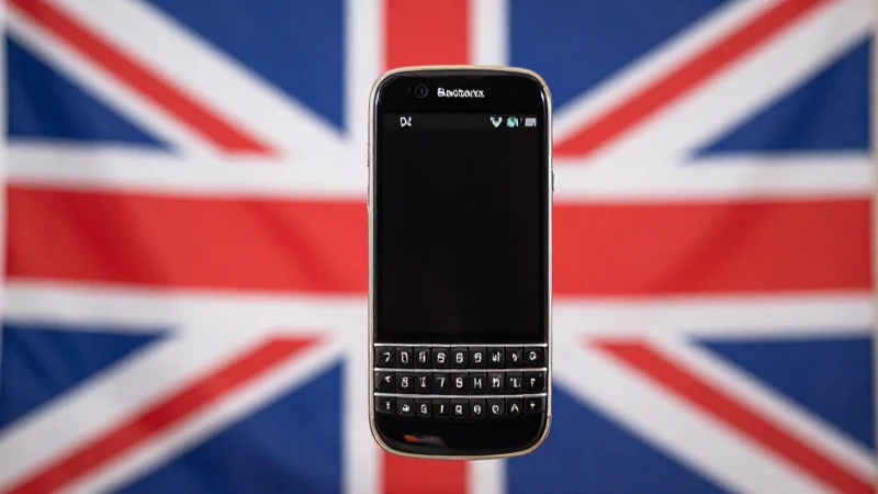 Smartphone negro, bandera británica, luz suave