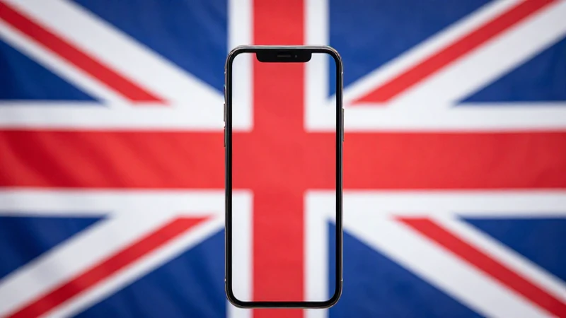 iPhone con fondo de bandera británica y luz suave