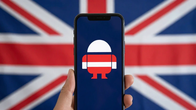 Teléfono Android, bandera británica, luz suave
