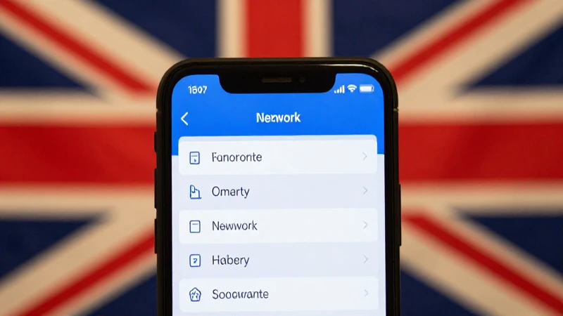 Smartphone mostrando ajustes con bandera británica