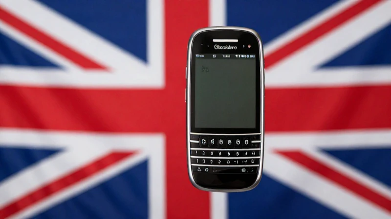 Teléfono BlackBerry con fondo de bandera británica