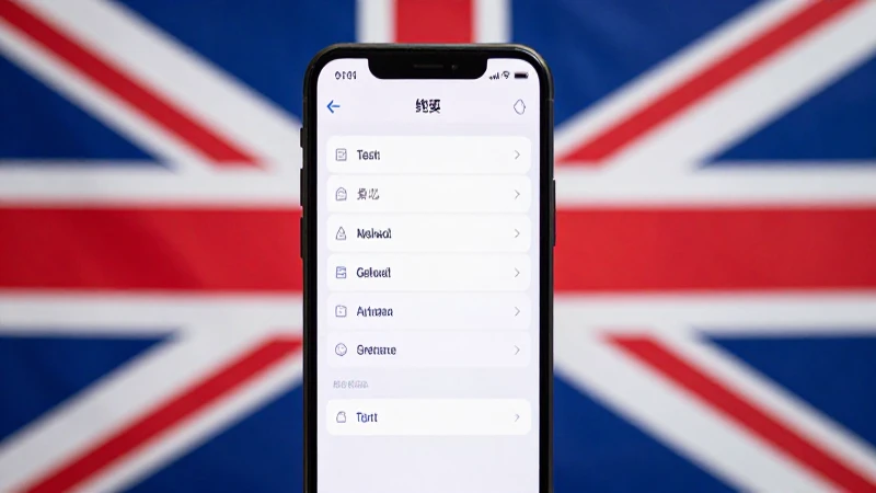 Menú de ajustes en smartphone con fondo británico
