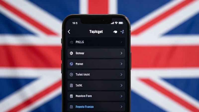 Teléfono muestra opciones con bandera británica