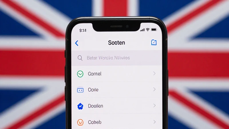 Teléfono muestra ajustes, con bandera británica