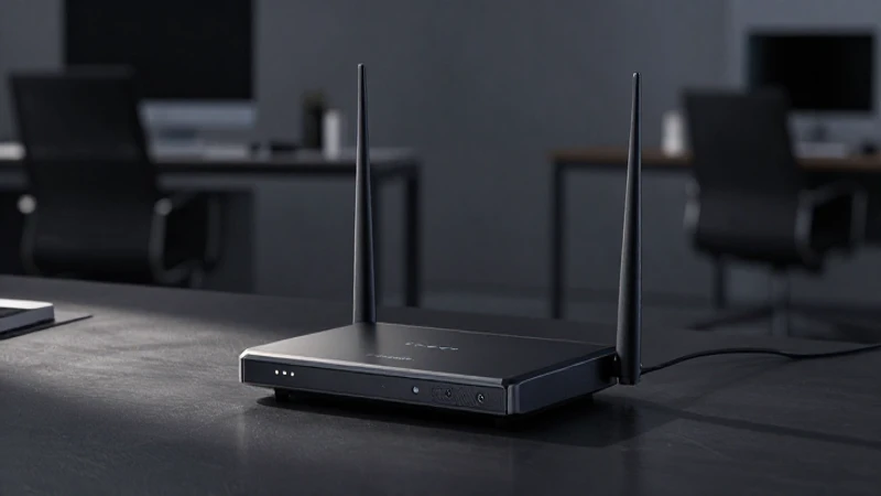 Router negro en oficina moderna, cinematográfico