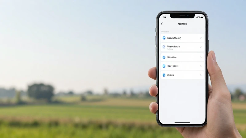 Smartphone y paisaje rural, ambiente tranquilo