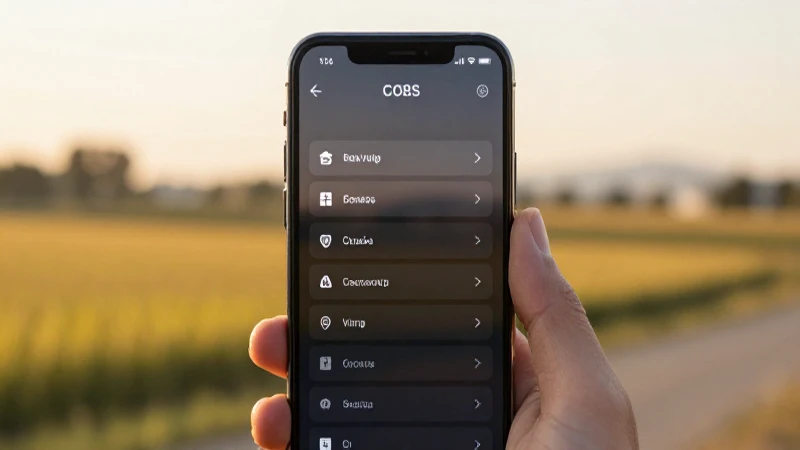 Teléfono muestra opciones al atardecer rural
