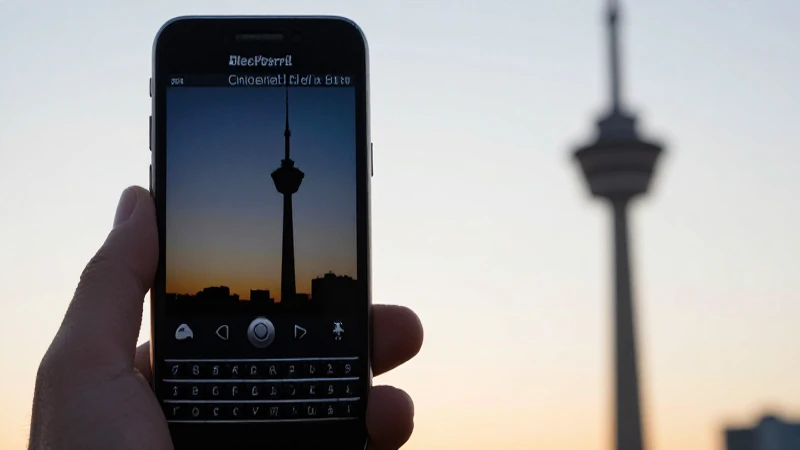 Teléfono BlackBerry al atardecer con fondo borroso