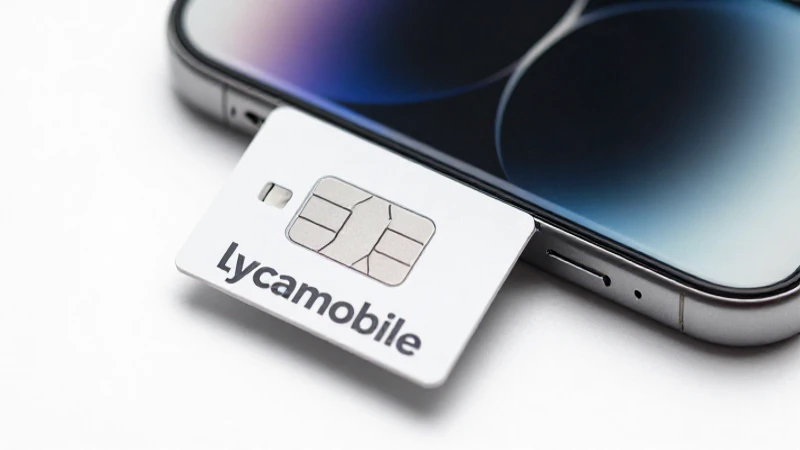 Primer plano iluminado de un iPhone con Lycamobile