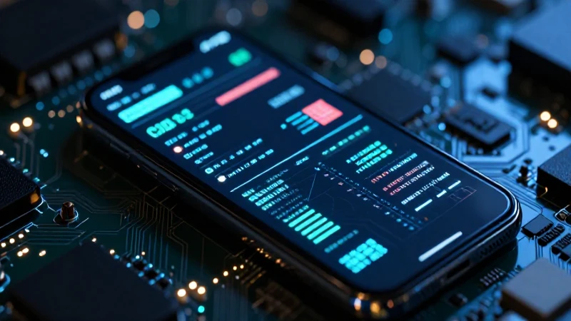 Cercano, brillante smartphone con circuitos iluminados