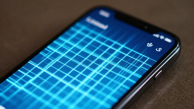 Smartphone exhibe señal, rejilla neón brillante