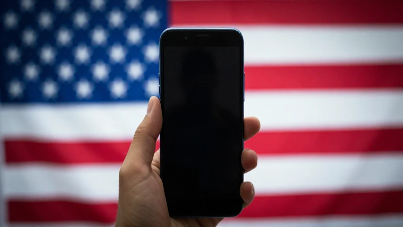 Smartphone Android, bandera estadounidense, luz suave