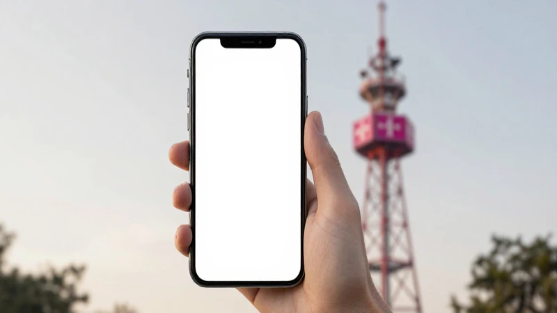 IPhone simulado con torre T-Mobile al fondo