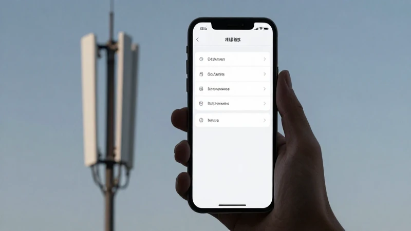 Teléfono mostrando ajustes, torre celular al fondo
